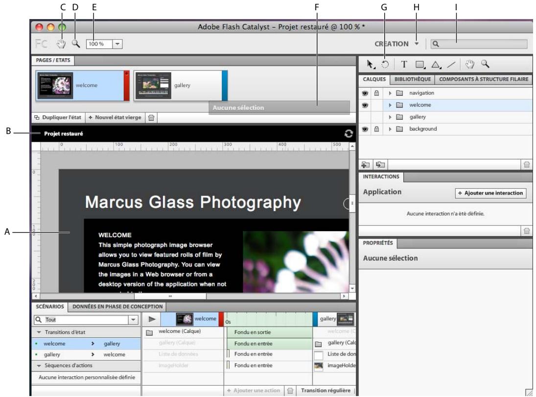 ADOBE FLASH CATALYST CS5 - Espace de travail Création - 1