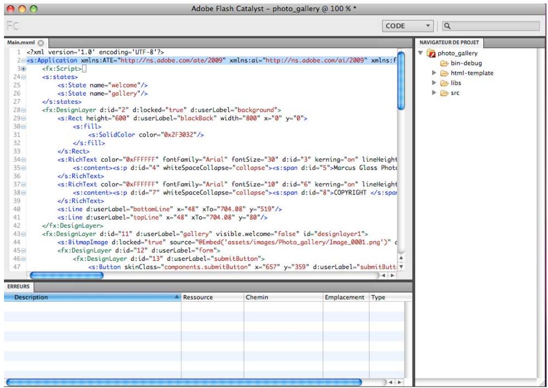 ADOBE FLASH CATALYST CS5 - Espace de travail Code - 1