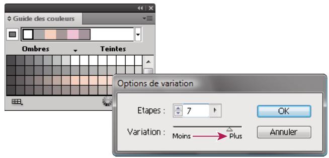ADOBE ILLUSTRATOR CS4 - Spécification du nombre et de l'étendue des variations de couleurs apparaissant dans le panneau - 1