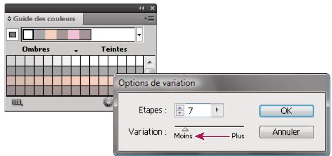 ADOBE ILLUSTRATOR CS4 - Spécification du nombre et de l'étendue des variations de couleurs apparaissant dans le panneau - 2
