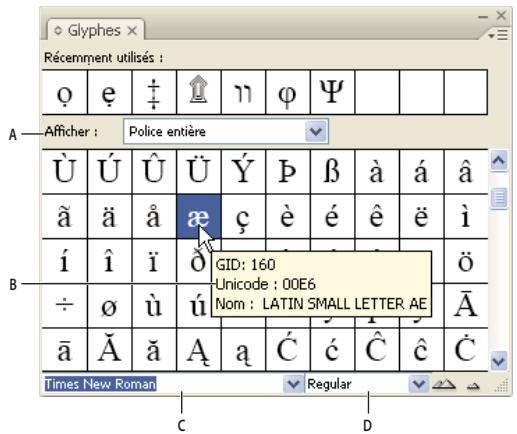 ADOBE INCOPY CS5 - Présentation du panneau Glyphes - 1