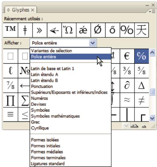 ADOBE INDESIGN CS3 - Pour afficher les attributs de glyphs OpensType dans le panneau Glyphes - 1