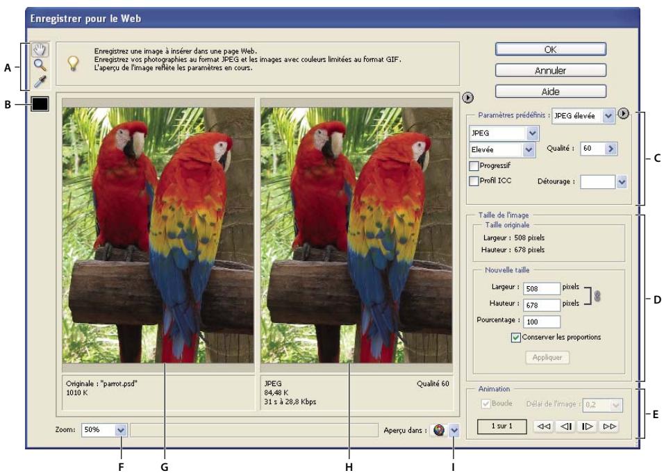 ADOBE PHOTOSHOP ELEMENTS 7.0 - Utilisation de la boîte de dialogue enregistrer pour le web - 1