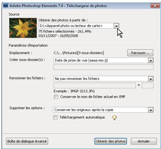 ADOBE PHOTOSHOP ELEMENTS 7.0 - Importation des photos depuis un appareil photo numérique ou un lecteur de carte - 1