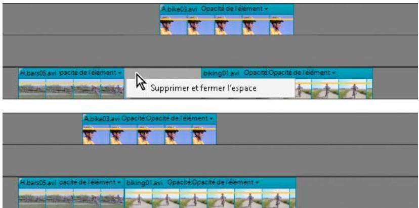 ADOBE PREMIERE ELEMENTS 10 - Suppression de l'espace entre deux éléments dans le montage - 1