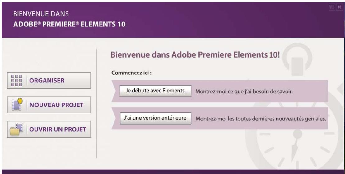 ADOBE PREMIERE ELEMENTS 10 - Ecran de bienvenue - 1