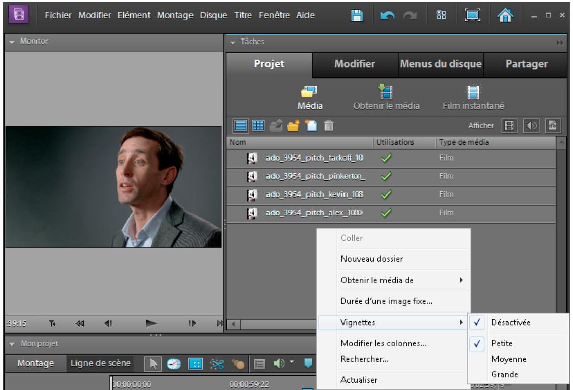 ADOBE PREMIERE ELEMENTS 10 - Affichage et organisation des objets dans le panneau Média - 1