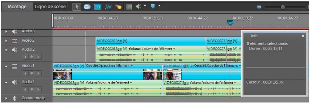 ADOBE PREMIERE ELEMENTS 10 - Affichage de la durée des éléments sélectionnés dans le montage - 1