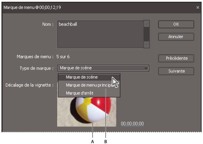 ADOBE PREMIERE ELEMENTS 8 - Ajout d'une marque de menu principal ou d'une marque de scène - 2