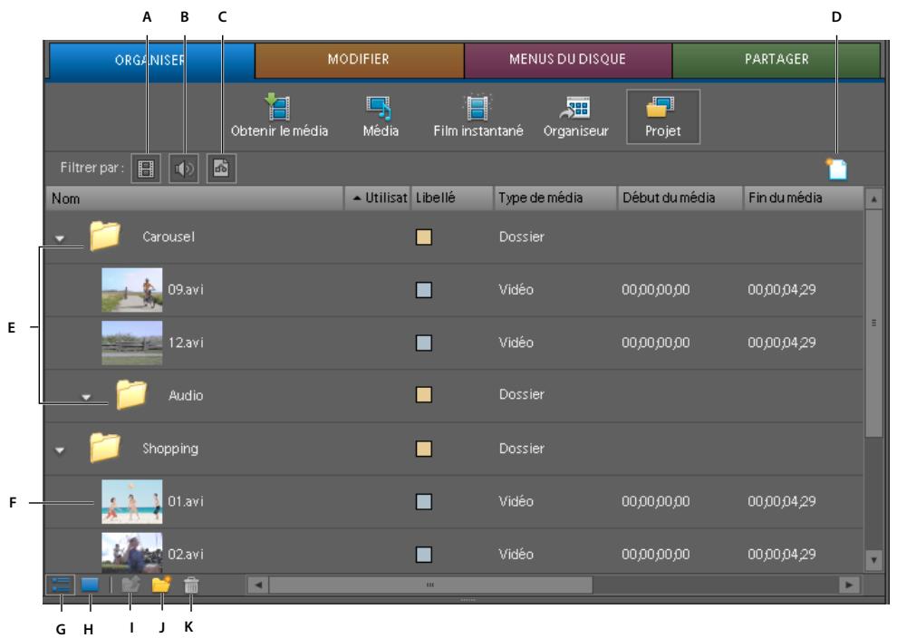 ADOBE PREMIERE ELEMENTS 8 - Présentation de la vue Projet - 1