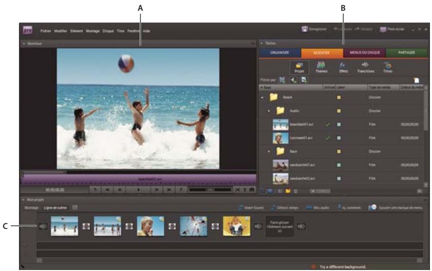 ADOBE PREMIERE ELEMENTS 8 - Présentation de l'espace de travail - 1