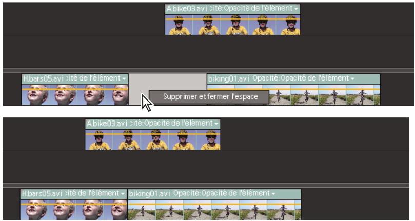 ADOBE PREMIERE ELEMENTS 8 - Suppression de l'espace entre deux éléments dans le montage - 1