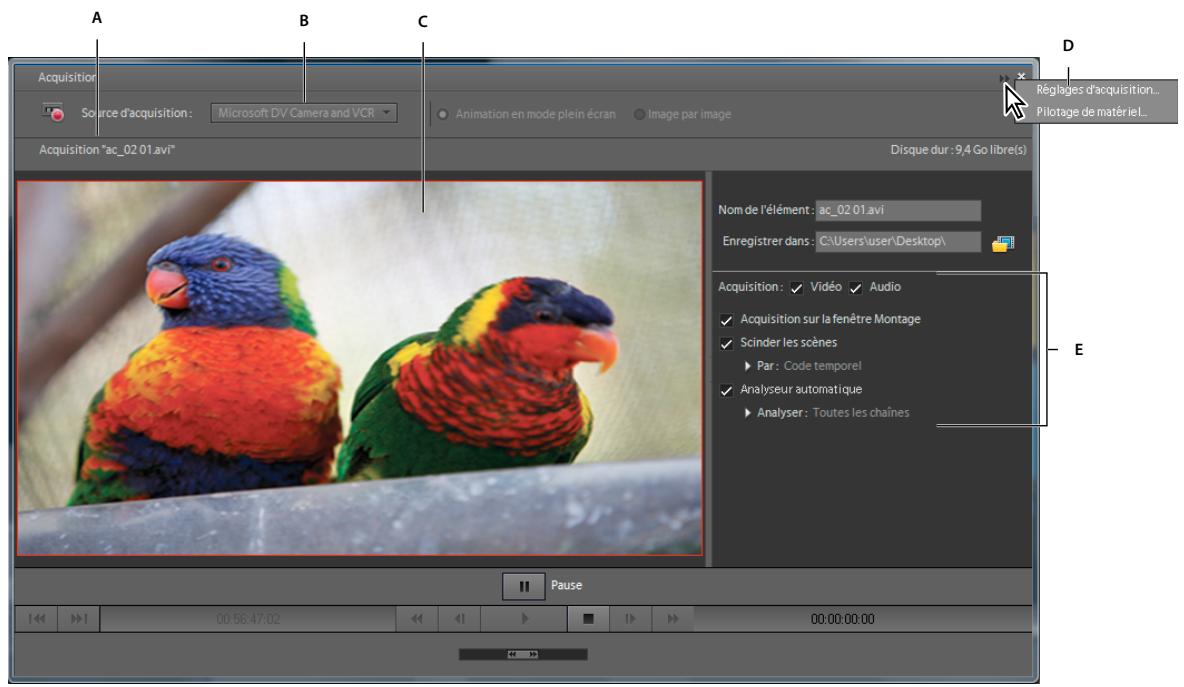 ADOBE PREMIERE ELEMENTS 8 - Présentation du panneau Acquisition - 1