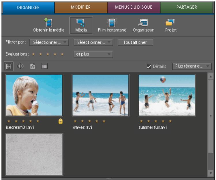 ADOBE PREMIERE ELEMENTS 8 - Affichage d' éléments dans l'Organiseur Elements - 1