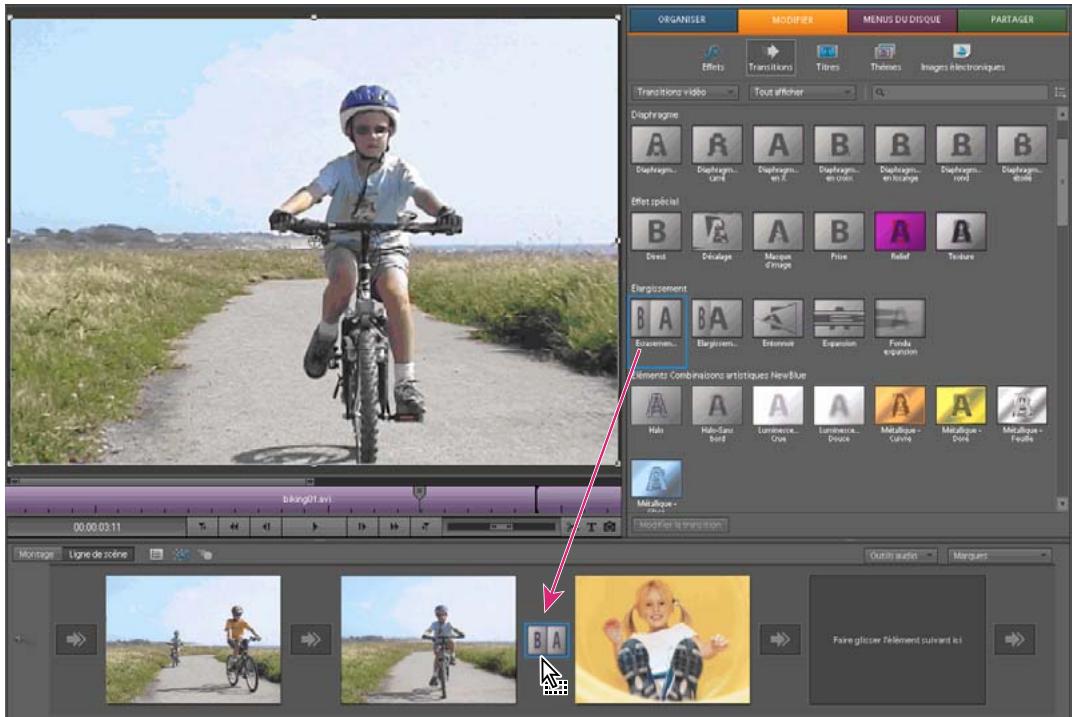 ADOBE PREMIERE ELEMENTS 8 - Application d'une transition à un côté dans la vue Ligne de scène - 1