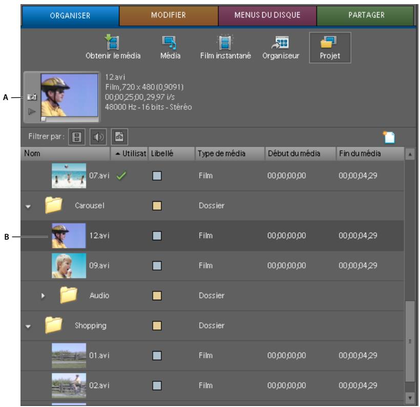 ADOBE PREMIERE ELEMENTS 8 - Modification de l'affichage des vignettes - 1