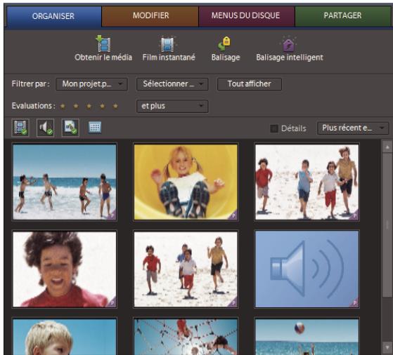 ADOBE PREMIERE ELEMENTS 8 - Espace de travail Organiser - 1