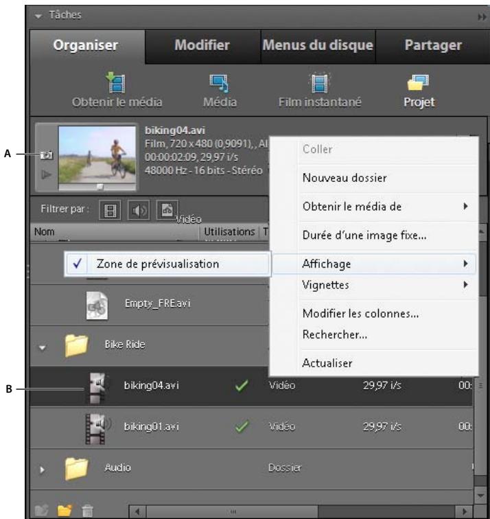 Tâches Organiser Modifier Menus du disque Partager Obtenir le média Média Film instantané Projet biking04.avi Film, 720 x 480 (0,9091), AI 00:00:02:09, 29,97 i/s 48000 Hz - 16 bits - Stéréo Coller Nouveau dossier Obtenir le média de Durée d'une image fixe... Affichage Vignettes Modifier les colonnes…
