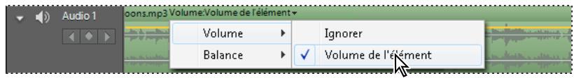 Audio 1 Volume Volume de l'élément Volume Ignorer Balance Volume de l'élément