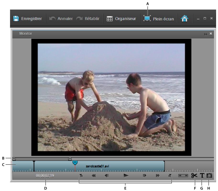 Enregistrer Annuler Rétablir Organiseur Plein écran Monitor sandcastle01.avi 00:00:02:19 D E F G H