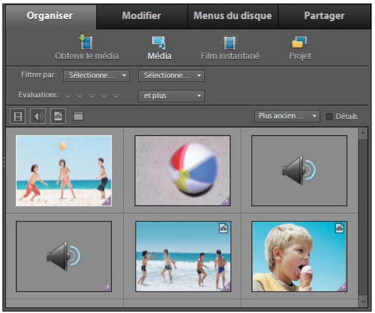 Organiser Modifier Menus du disque Partager Obtenir le média Média Film instantané Projet Filtrer par: Sélectionne... Sélectionne... Evaluations: et plus Plus ancien ... Détails