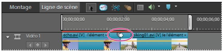 Montage Ligne de scène 00:00:00:00 00:00:02:00 00:00:04:00 00:00:06:00 Video 1 echo.avi [V] - Télément biking01.avi [V] le l'élément