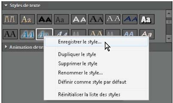 Styles de texte Enregistrer le style... Dupliquer le style Supprimer le style Renommer le style... Définir comme style par défaut Réinitialiser la liste des styles