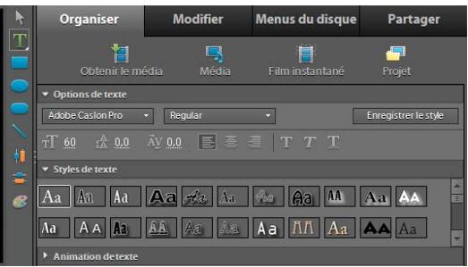 Organiser Modifier Menus du disque Partager Obtenir le média Média Film instantané Projet Options de texte Adobe Caslon Pro Regular Enregistrer le style 60 0.0 Av 0.0 T T T Styles de texte Aa Aa Aa Aa Aa Aa Aa Aa Aa Aa Aa Aa Aa Aa Aa Aa Aa Aa Animation detexte