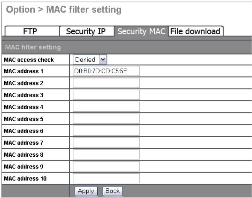 FUJITSU SIEMENS ACTIVY MEDIA SERVER 150 - Security MAC-MAC Filter Setting - 1