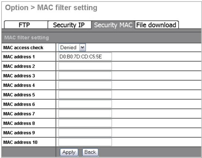 FUJITSU SIEMENS ACTIVY MEDIA SERVER 150 - Security MAC - MAC Filter Setting (Sicurezza MAC - Impostazione del filtrato MAC) - 1