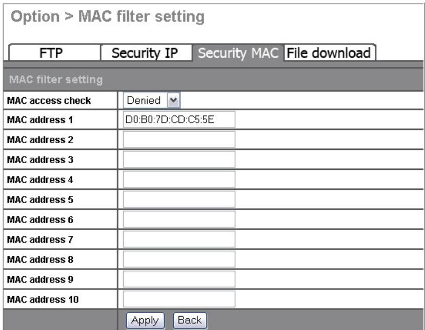 FUJITSU SIEMENS ACTIVY MEDIA SERVER 150 - Paramétrage filtré MAC (sécurité MAC) - 1