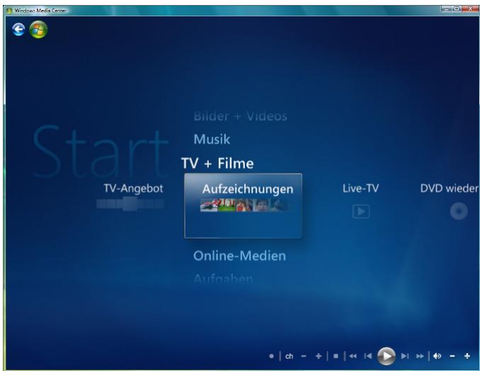 FUJITSU SIEMENS SCALEO EV - Het Windows Media Center-startmenu verschijnt. - 1