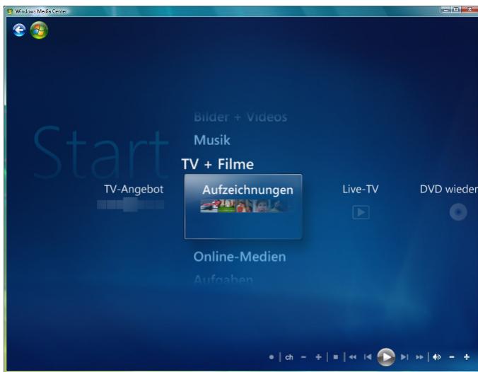FUJITSU SIEMENS SCALEO EV - Das Windows Media Center-Startmenu wird angezeigt. - 1