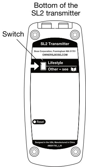 BOSE CONNEXION SURROUND SANS FIL SL2 - Setting the transmitter for your system - 1