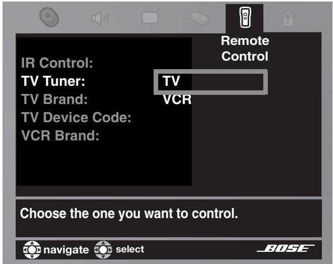 BOSE LIFESTYLE 48 - Designating one video tuner - 1