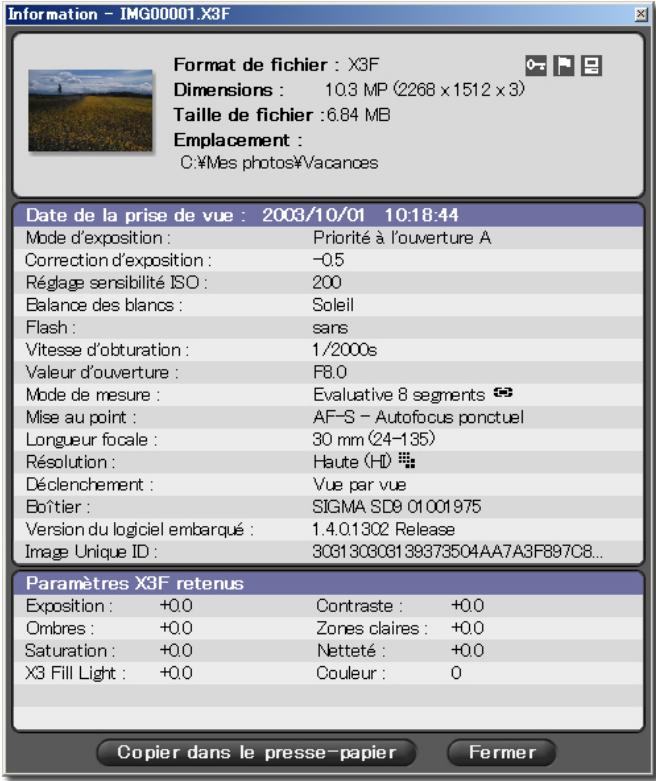 SIGMA PHOTO PRO 2.5 - La Fenêtre d'Information sur l'image - 1