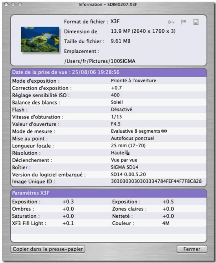 SIGMA PHOTO PRO 3.2 - Le Bouton Info Image - 1