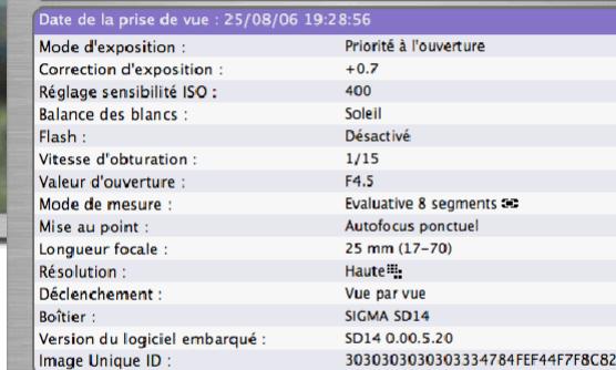 SIGMA PHOTO PRO 4 - Fenêtre d'Information - 1