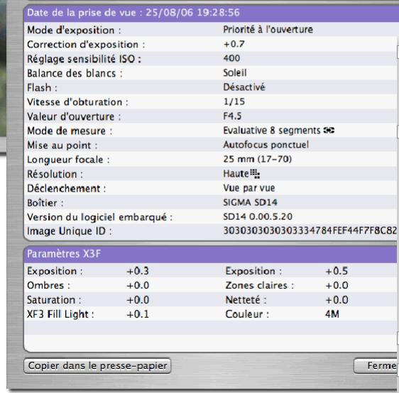 SIGMA PHOTO PRO 4.0 - Fenêtre d'information - 1