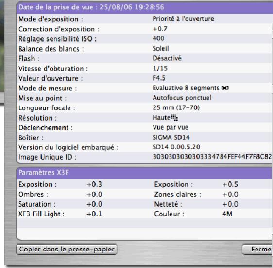 SIGMA PHOTO PRO 4.1 - Fenêtre d'Information - 1