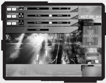 GAMES PC ACT OF WAR-DIRECT ACTION - ECRAN DE CONFIGURATION DE PARTIE - 1