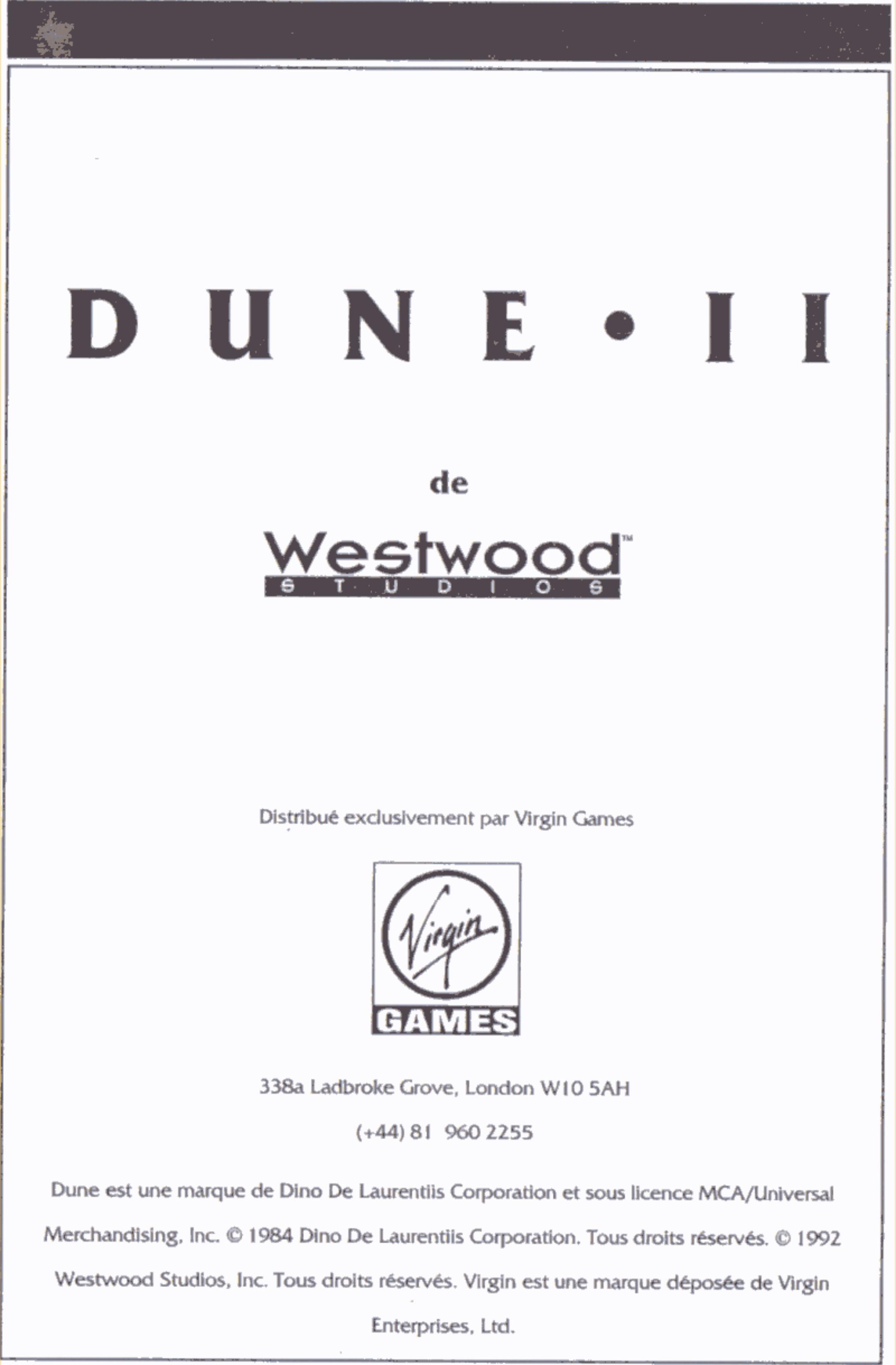 GAMES PC DUNE 2-THE BATTLE FOR ARRAKIS - TABLE DES MATIERES - 1