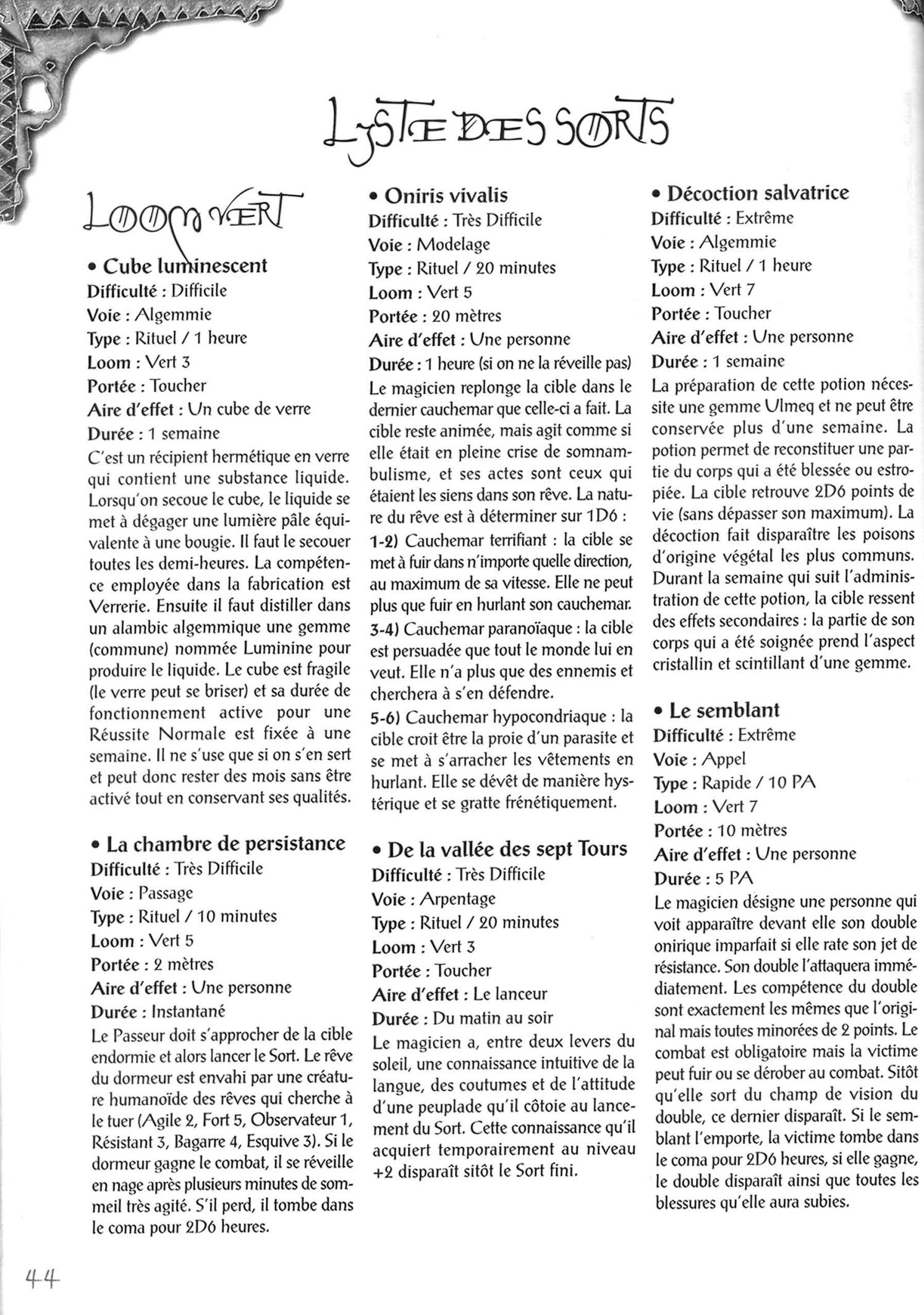 GAMES PC LE LOOM-SUPPLEMENT MONDE & REGLES - DESCRIPTION DES SORTS - 2