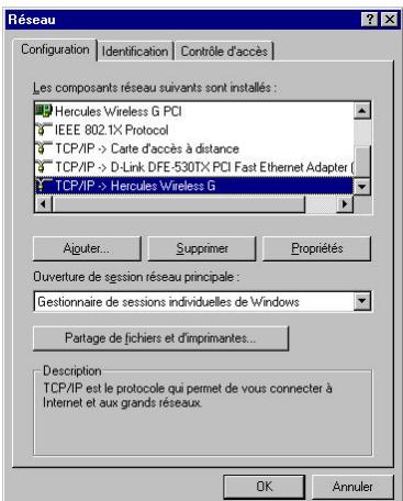 HERCULES WIRELESS G PCMCIA - Windows 98 SE : Partager une connexion ADSL dans un réseau de type Infrastructure - 1