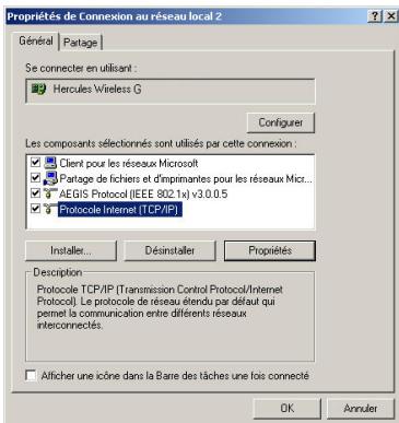 HERCULES WIRELESS G PCMCIA - Windows 2000: Partager une connexion ADSL dans un réseau de type Ad hoc - 3