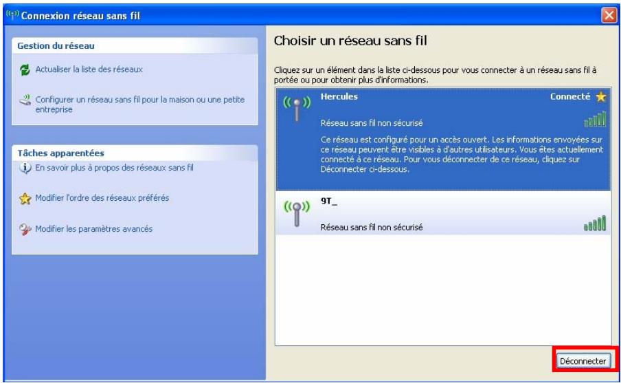 HERCULES HWGADSL2P-54V2 - Ordinateurs sous Windows XP : Se déconnecter d'un réseau sans fil - 1