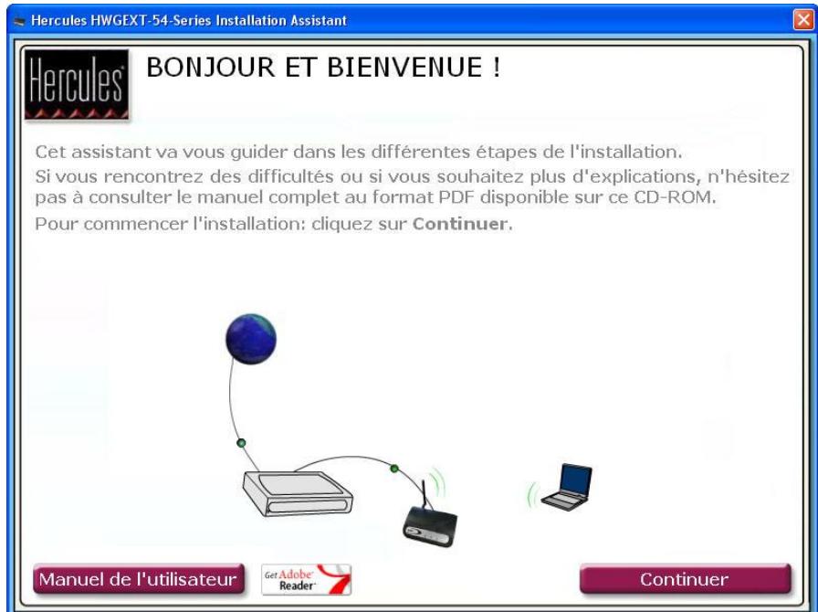 HERCULES HWGEXT-54 - Lancer l'assistant d'installation de la Station Relais WiFi Hercules - 1