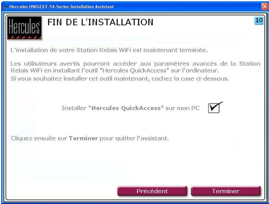 HERCULES HWGEXT-54 - Etape 10: FIN DE L'INSTALLATION (mode Relais WiFi) - 1