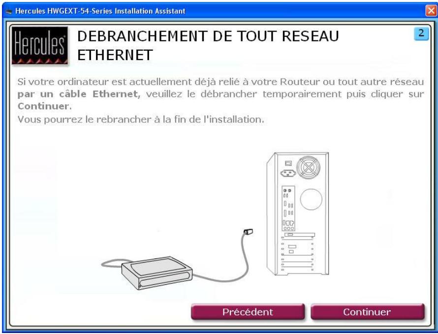 HERCULES HWGEXT-54 - Etape 2: DEBRANCHEMENT DE TOUT RESEAU ETHERNET (mode Point d'Accès WiFi) - 1