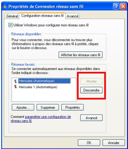 HERCULES HWGEXT-54 - Pour modifier l'ordre de connexion à un réseau : - 1